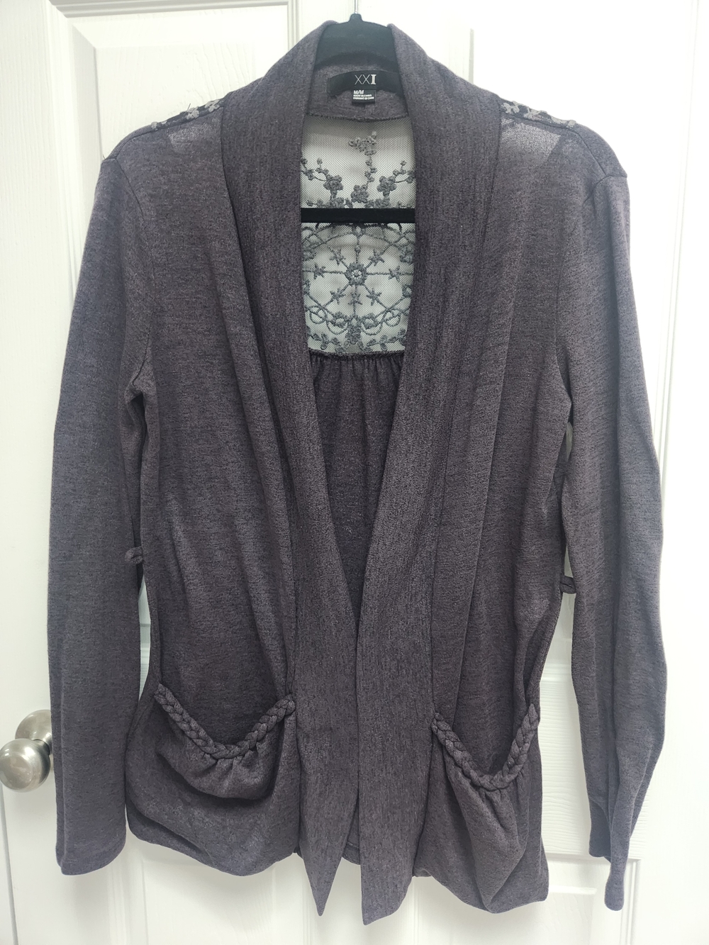 Forever 21 Gray Open-Front Cardigan with Lace Back